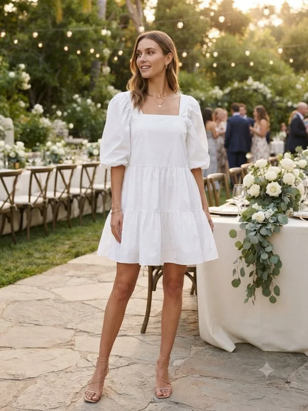 En Saison White Puff Sleeve Tiered Poplin Dress XS NWOT - Picture 1 of 12